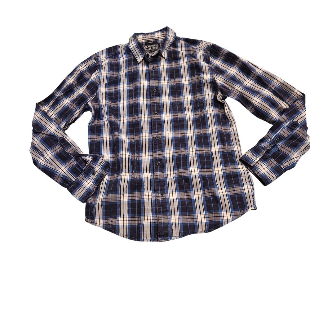 American Rag Blue Plaid Button Up Shirt Men’s Small Long Sleeve Cotton Casual